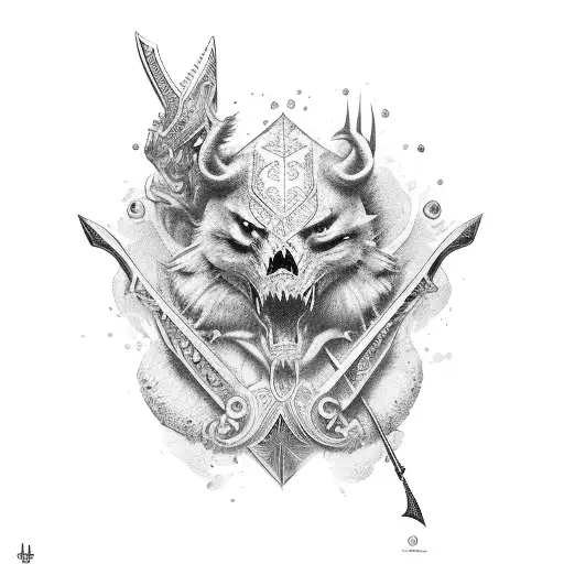 guerreiro a joelhada com espada na mão   tattoo design idea