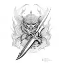  um guerreiro da guerra a joelhada com espada na mão   tattoo design idea