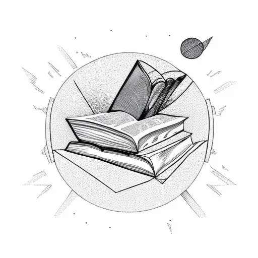 A sunrise over a mountain range with a book opened to a new chapter in the foreground tattoo design idea