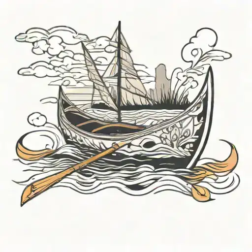 canoe floating tattoo design idea