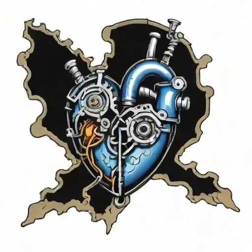 A mechanical heart with welding sparks flying out of it tattoo design idea