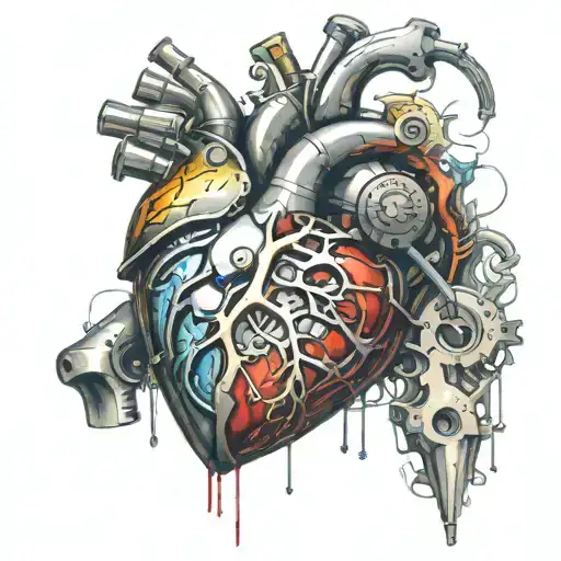 A mechanical heart with welding sparks flying out of it tattoo design idea