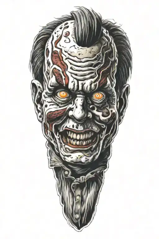 chucky,Annabelle, jason , freddy krueger all collaborated  tattoo design idea