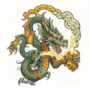 A welding torch morphing into a dragon's fiery breath tattoo design idea