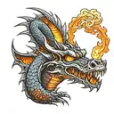 A welding torch morphing into a dragon's fiery breath tattoo design idea