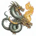 A welding torch morphing into a dragon's fiery breath tattoo design idea