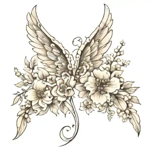 Floral Angel Wings: You could design angel wings made out of delicate flowers, with "baby girl" written in elegant scrip tattoo design idea
