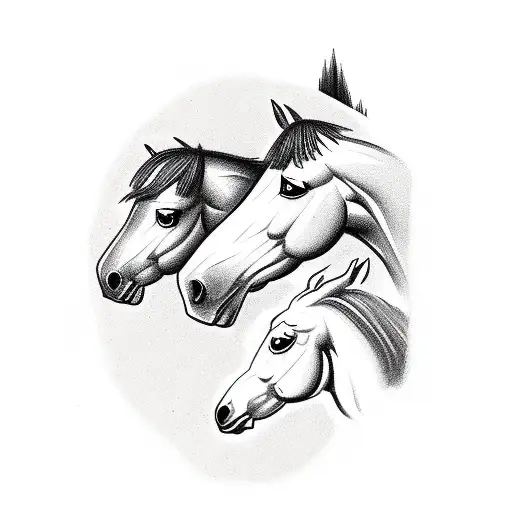 A sketch of a horse and its foal running freely in a meadow tattoo design idea