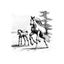A sketch of a horse and its foal running freely in a meadow tattoo design idea