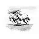A sketch of a horse and its foal running freely in a meadow tattoo design idea