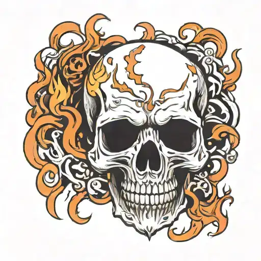 skull and flames tattoo design idea