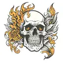 skull and flames tattoo design idea