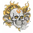 skull and flames tattoo design idea