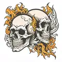 skull and flames tattoo design idea