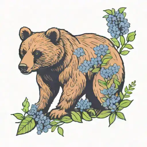 momma bear sitting with cub surrounded by bluebonnets  tattoo design idea
