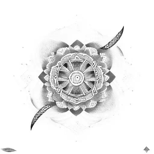 A dotwork tattoo combining a mandala and Viking runes inspired by the love for fleurs tattoo design idea