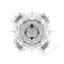 A dotwork tattoo combining a mandala and Viking runes inspired by the love for fleurs tattoo design idea