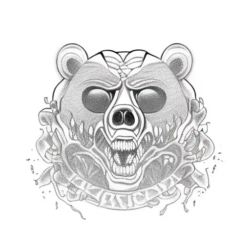 zombie bear full body tattoo design idea