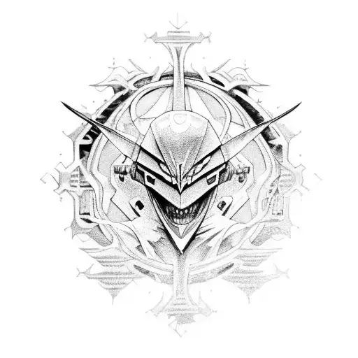 A fusion of Evangelion and dark fantasy elements tattoo design idea