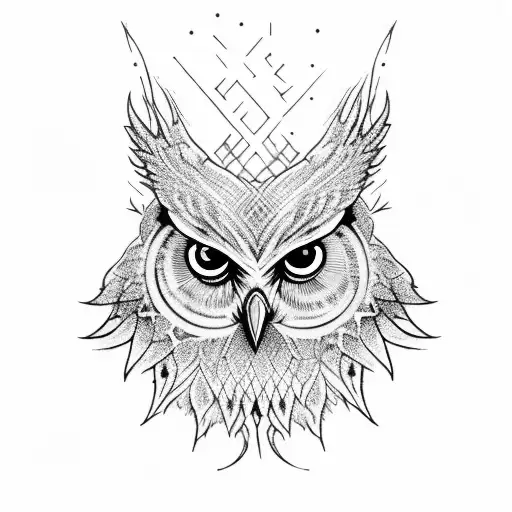 A Gothic cathedral on fire from which an owl emerges tattoo design idea