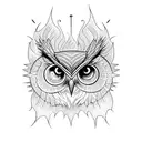 A Gothic cathedral on fire from which an owl emerges tattoo design idea