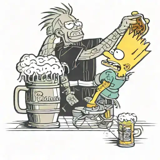 Bart Simpson pours a beer over Lisa's head tattoo design idea