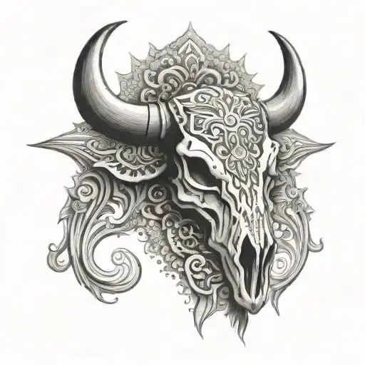 bull skull mandala tattoo design idea