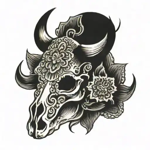 bull skull mandala tattoo design idea