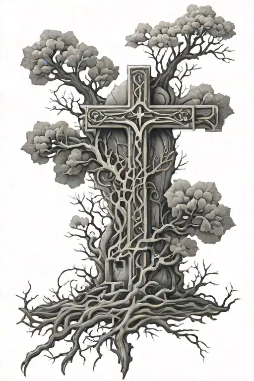 I want a tattoo on the spine, so that the bottom were realistic enough roots, and closer to the neck cross beautiful and tattoo design idea