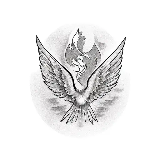 Pheonix spread wings front facing on shoulder crossing over to back and chest tattoo design idea
