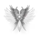 Pheonix spread wings front facing on shoulder crossing over to back and chest tattoo design idea
