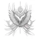 Pheonix spread wings front facing on shoulder crossing over to back and chest tattoo design idea