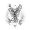Pheonix spread wings front facing on shoulder crossing over to back and chest tattoo design idea