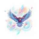 Pheonix spread wings front facing on shoulder crossing over to back and chest tattoo design idea
