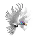 Pheonix spread wings front facing on shoulder crossing over to back and chest tattoo design idea