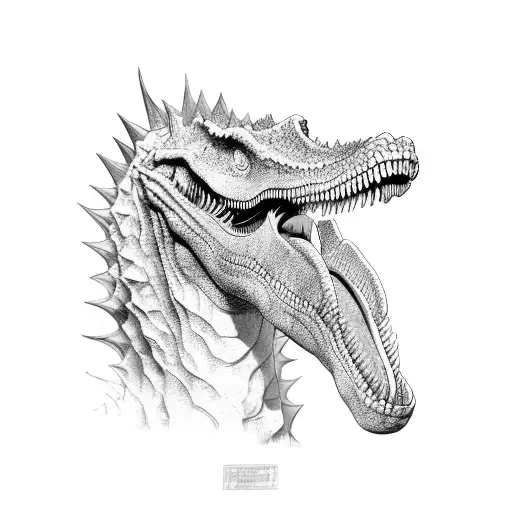 piclke de bakki hanma saliendo de la boca de un tiranosaurio rex en estilo manga tattoo design idea