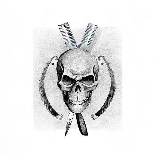 A Halloween-themed barber pole with scissors and razors as the stripes tattoo design idea