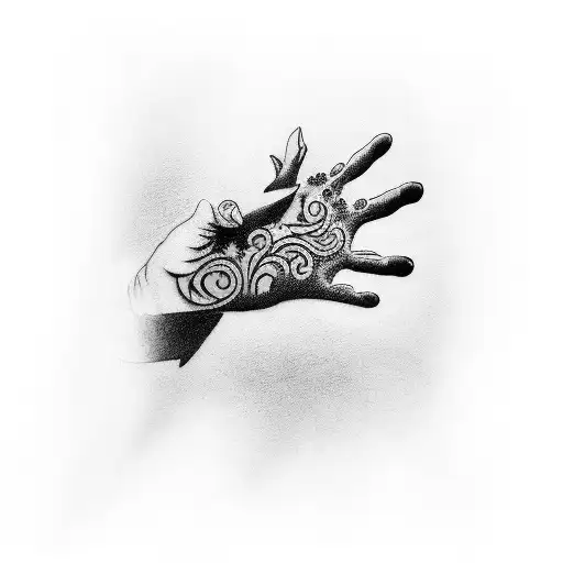 hand tattoo that resembels flowing blood from knuckles to end of index , middle , ring and little finger tattoo design idea