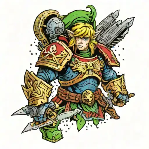 Link as space marine with 40k aquilla background  tattoo design idea