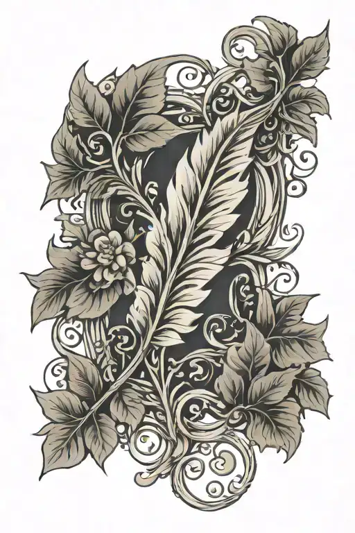 leaf vine  and angel wing attache tattoo design idea