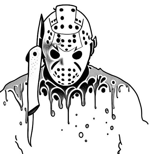 Jason Voorhees holding a knife with tears in his eyes tattoo design idea