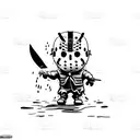 A cute cartoon version of Jason Voorhees with a knife, looking sad tattoo design idea