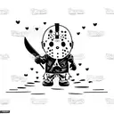 A cute cartoon version of Jason Voorhees with a knife, looking sad tattoo design idea