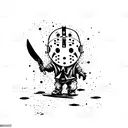 A cute cartoon version of Jason Voorhees with a knife, looking sad tattoo design idea
