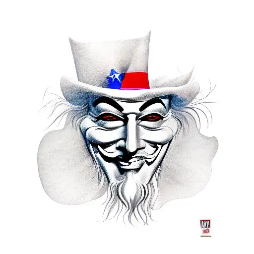 uncle sam wearing a guy fawkes mask tattoo design idea