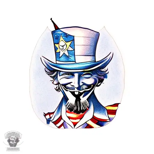 uncle sam wearing a guy fawkes mask tattoo design idea