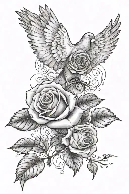 rose and dove  tattoo design idea