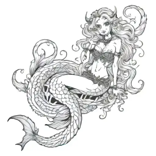 gothic demon mermaid   tattoo design idea