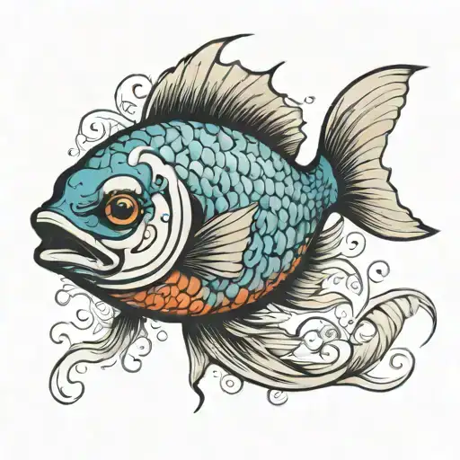 Single Fish turning tattoo design idea