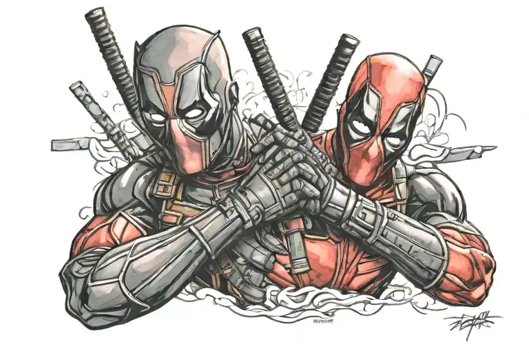 trust no one forearm sleeve deadpool  tattoo design idea